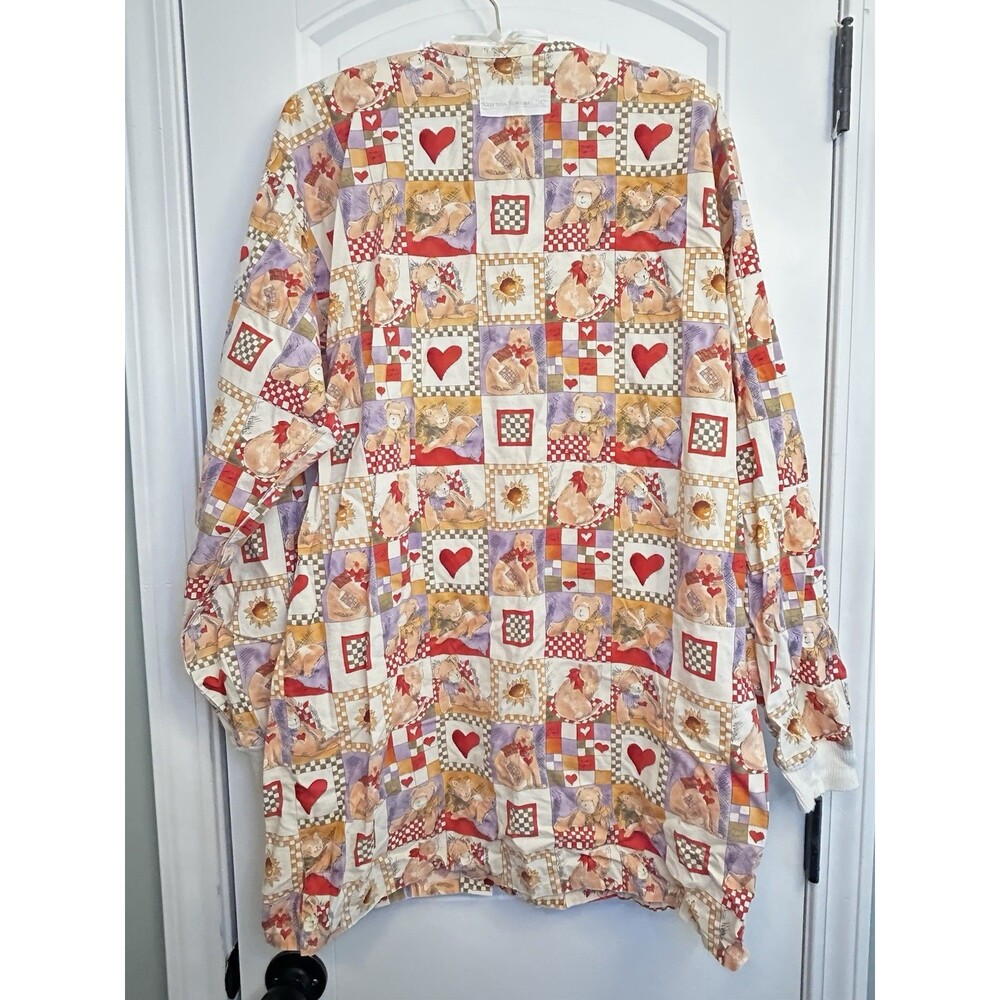 Cotton Scrubs Cat Teddy Heart Patchwork Print Scrub Jacket Estimated Size Large - Picture 3 of 15